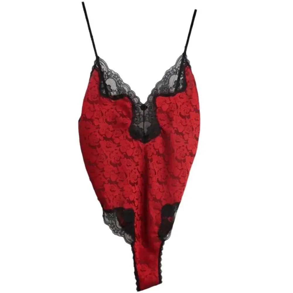 Indulgence 1990s Vintage Red Lace Lingerie Bodysuit Small Boudoir Sexy Goth